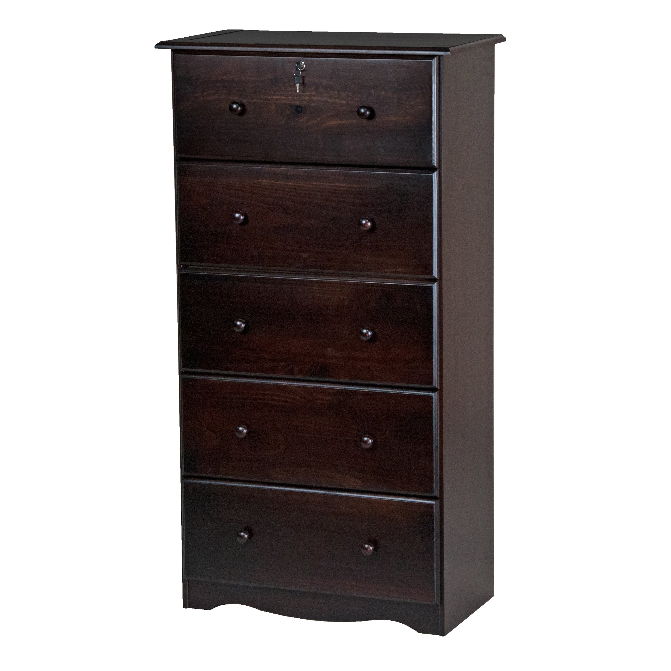 Palace Imports 100% Solid Wood 5-Jumbo Drawer Chest with Lock, Metal or Wooden Knobs