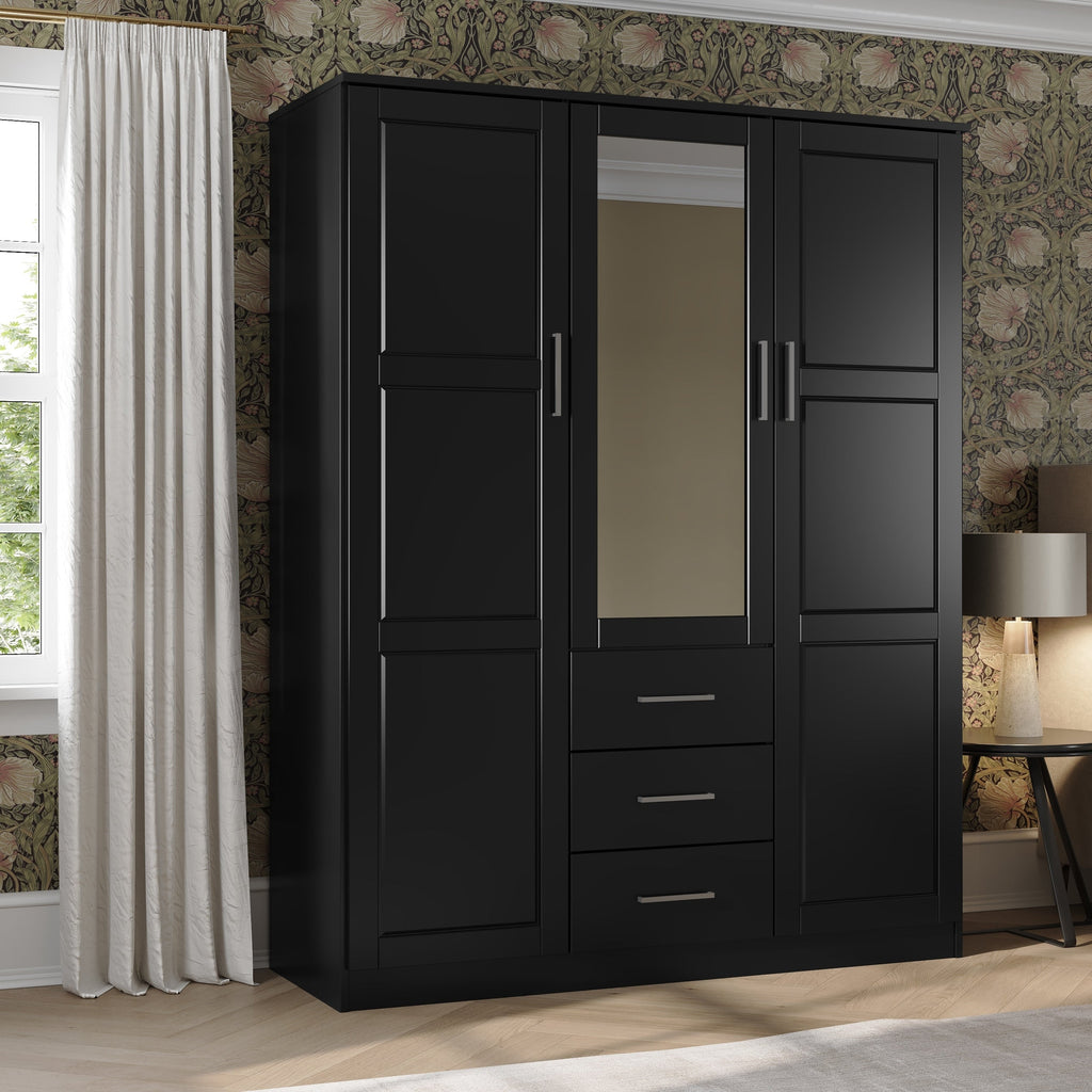 Palace Imports 100% Solid Wood Cosmo 3-Door Wardrobe Armoire with Solid Wood or Mirrored Doors