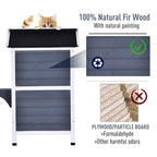 PawHut Fir Wood 2-Story Outdoor Cat House, Wooden Feral Cat Shelter with Openable Asphalt Roof for Indoor/Outdoor, White / Grey