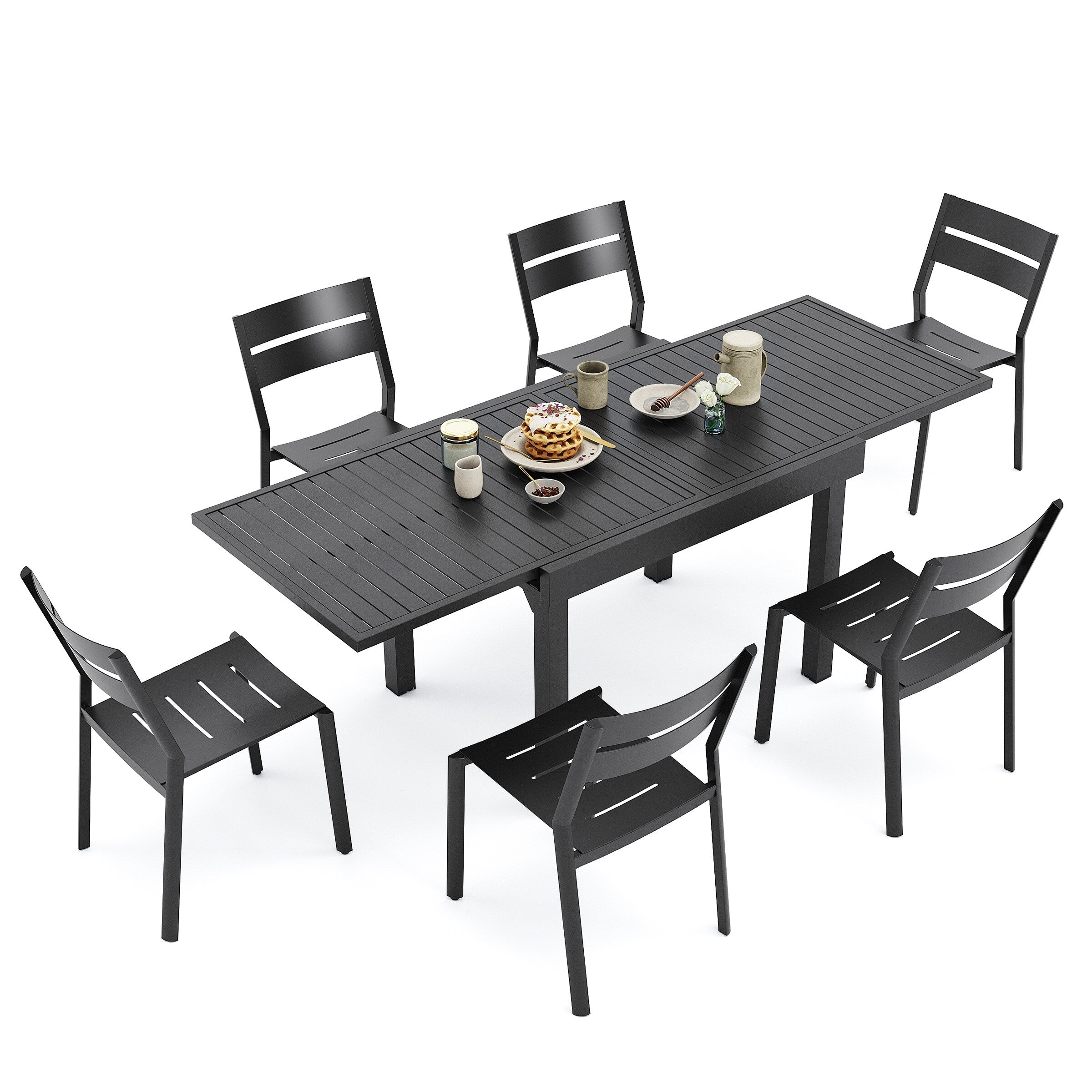 Pellebant 5/7/9-piece Aluminum Outdoor Dining Set Expandable Table and Stackable Chairs