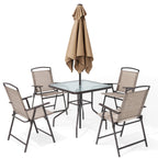 Pellebant 6 Piece Patio Set with Table, Umbrella and 4 Folding Chairs - 22.4Wx26.8Dx34.4H