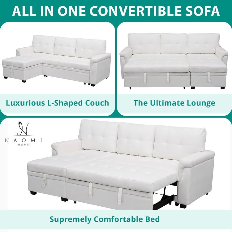 Reversible Sectional Sofa with Pull-Out Sleeper Bed, Hidden Storage Chaise, Durable Legs,