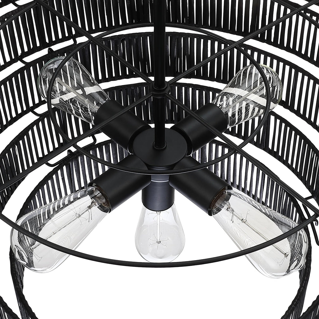 Piersan 5-Light Modern Bohemian Chandelier with Tiered Rattan Shade - 26 in. W