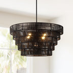 Piersan 5-Light Modern Bohemian Chandelier with Tiered Rattan Shade - 26 in. W