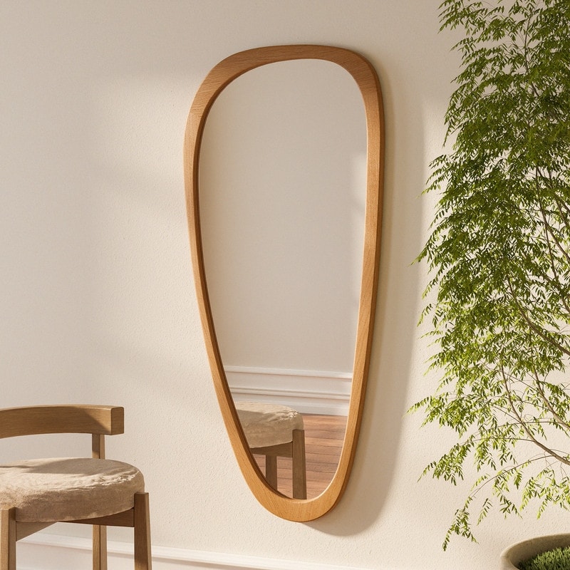 Pine Frame Cobblestone Shaped Asymmetrical Wall Mirror