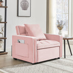 Pink Velvet Single Sofa Bed with Adjustable Back