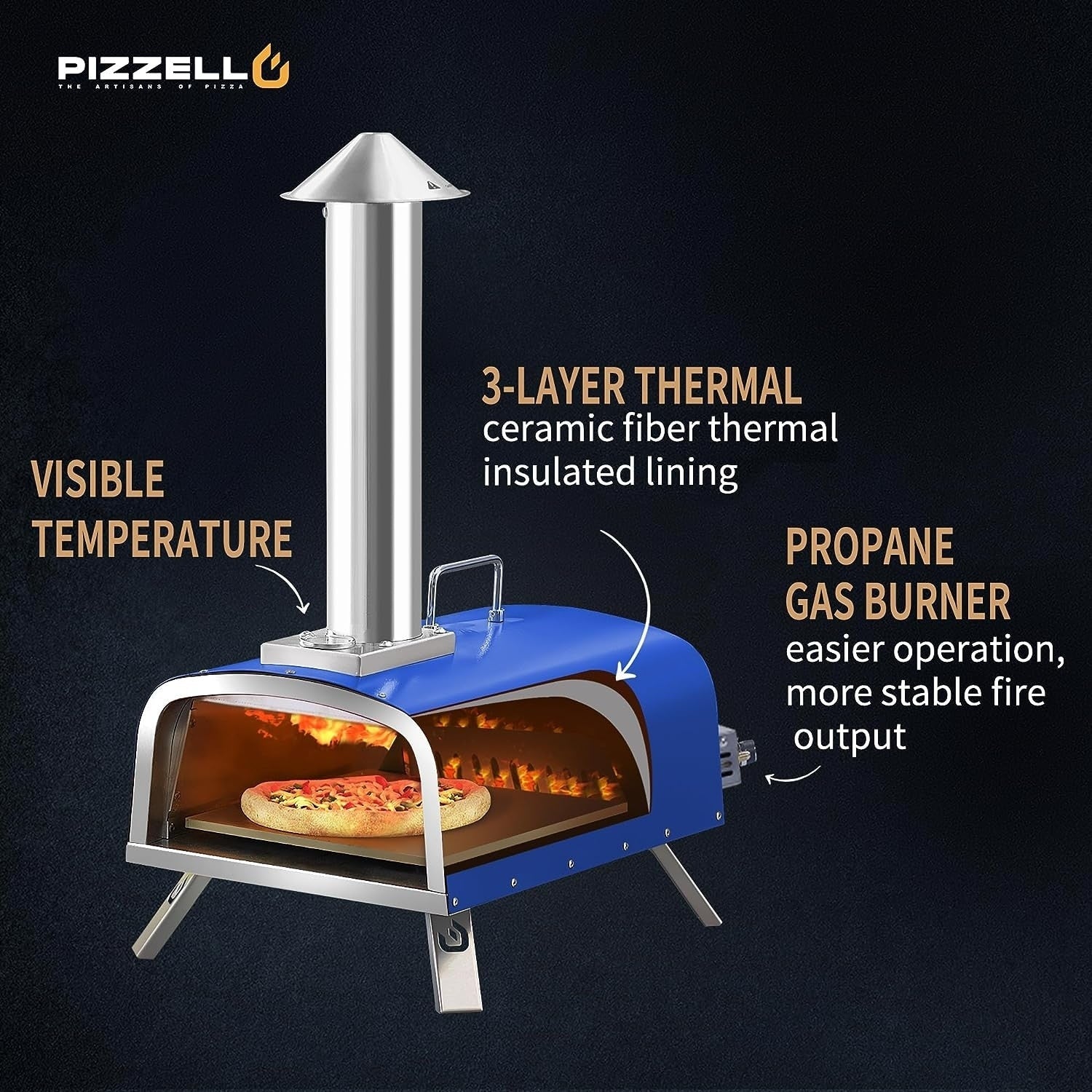 Multi-Fuel Outdoor Pizza Oven Stonebaked Pizza Maker with Gas Burner & Wood Box - 12 inch