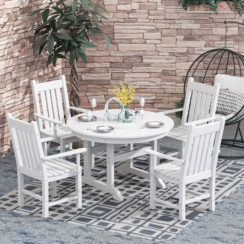 Polytrends Laguna Hdpe All Weather Outdoor Patio Dining Set with Round Table, Armchairs (5-Piece Set)