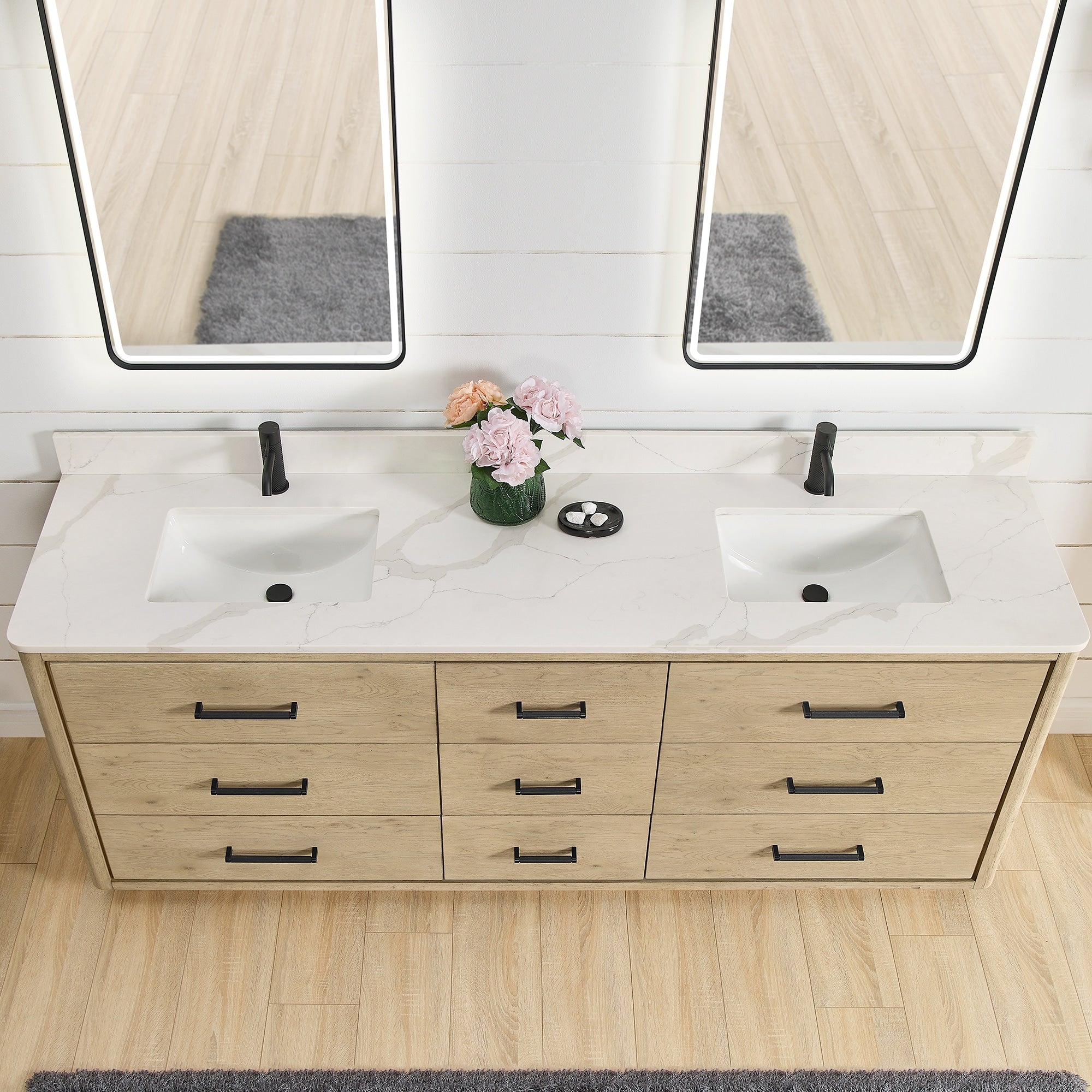 Porto Bath Vanity with White Quartz Stone Top without Mirror