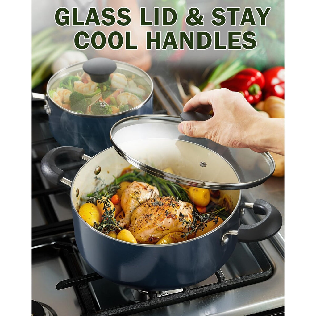 Pots and Pans Set Nonstick, 10-Piece Ceramic Kitchen Cookware Sets, Nonstick Cooking Set with Saucepans