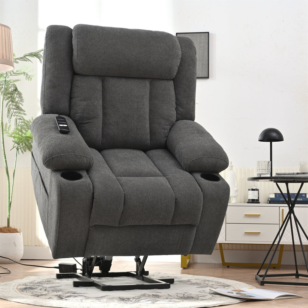 Power Lift Recliner Chair for Elderly, Fabric Lift Chairs w/ Extended Footrest, with 2 Cup Holders,Side Pockets, Remote Control