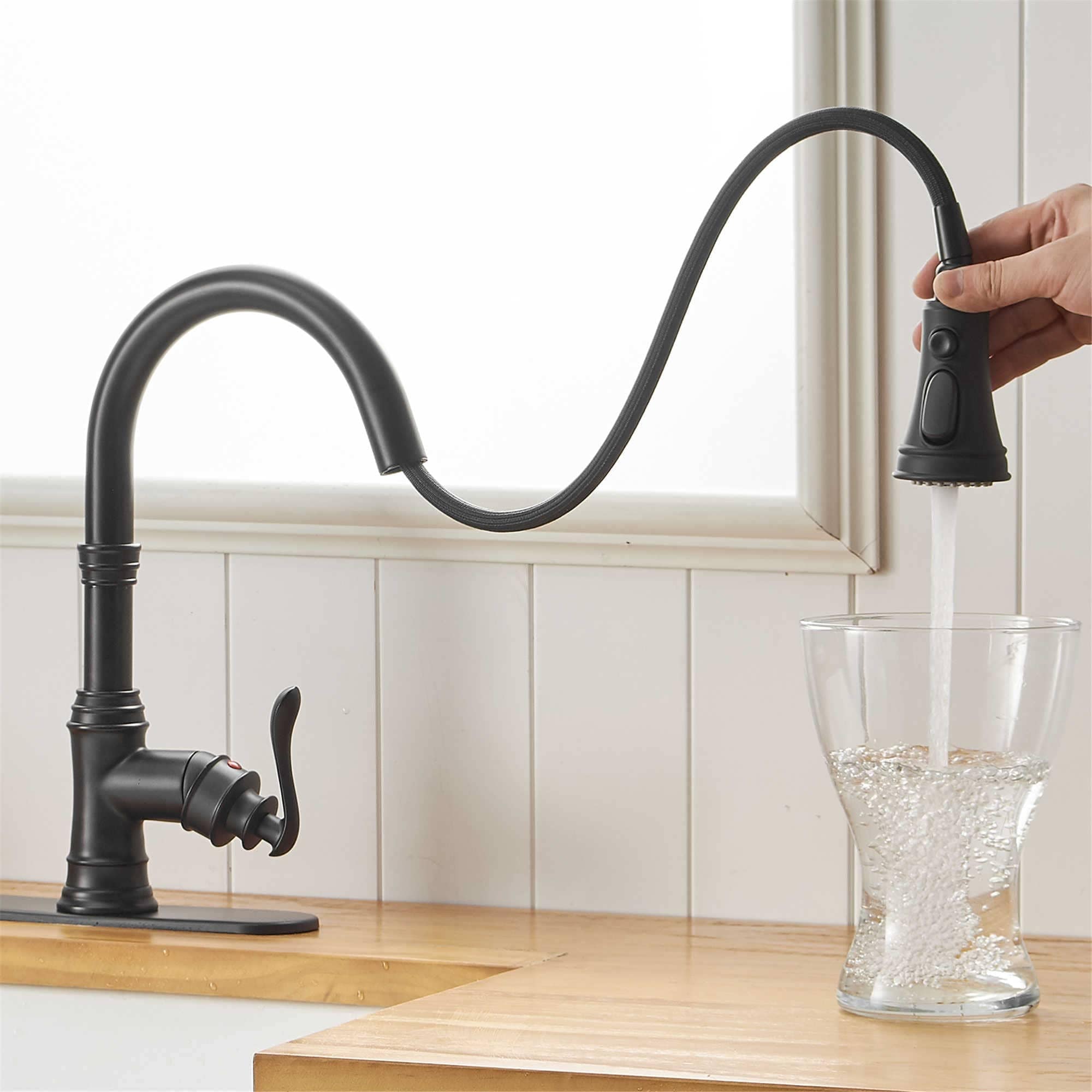 Pull Down Kitchen Faucet Single Handle Modern One Hole Kitchen Sink Faucets With Pull Down Sprayer Basin Tap With Deck Plate