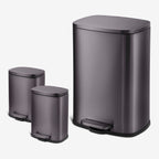 Qualiazero 13.2 GAL plus TWO 1.3 GAL Rectangular Step Can Trash Cans - Family Combo