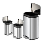 Qualiazero 13.2 GAL plus TWO 1.3 GAL Rectangular Step Can Trash Cans - Family Combo