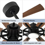 Remote Ceiling fan with Lights Large 8 Wooden Blades