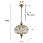Retro French 4/5-Light Antique Brass Globe Crystal Chandelier Kitchen Island Pendant