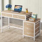 Reversible Computer Desk with 5 Drawers, Home Office Desk with File Cabinet Drawer Printer Stand