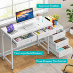 Reversible Computer Desk with 5 Drawers, Home Office Desk with File Cabinet Drawer Printer Stand