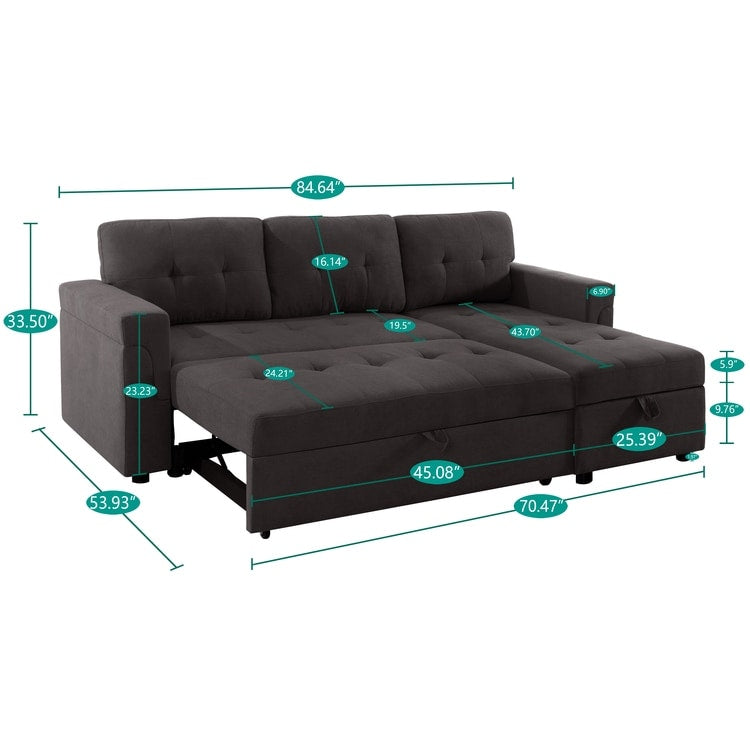 Convertible Reversible Sectional Sofa with Pull-Out Sleeper Bed, Hidden Storage Chaise, and Durable Legs