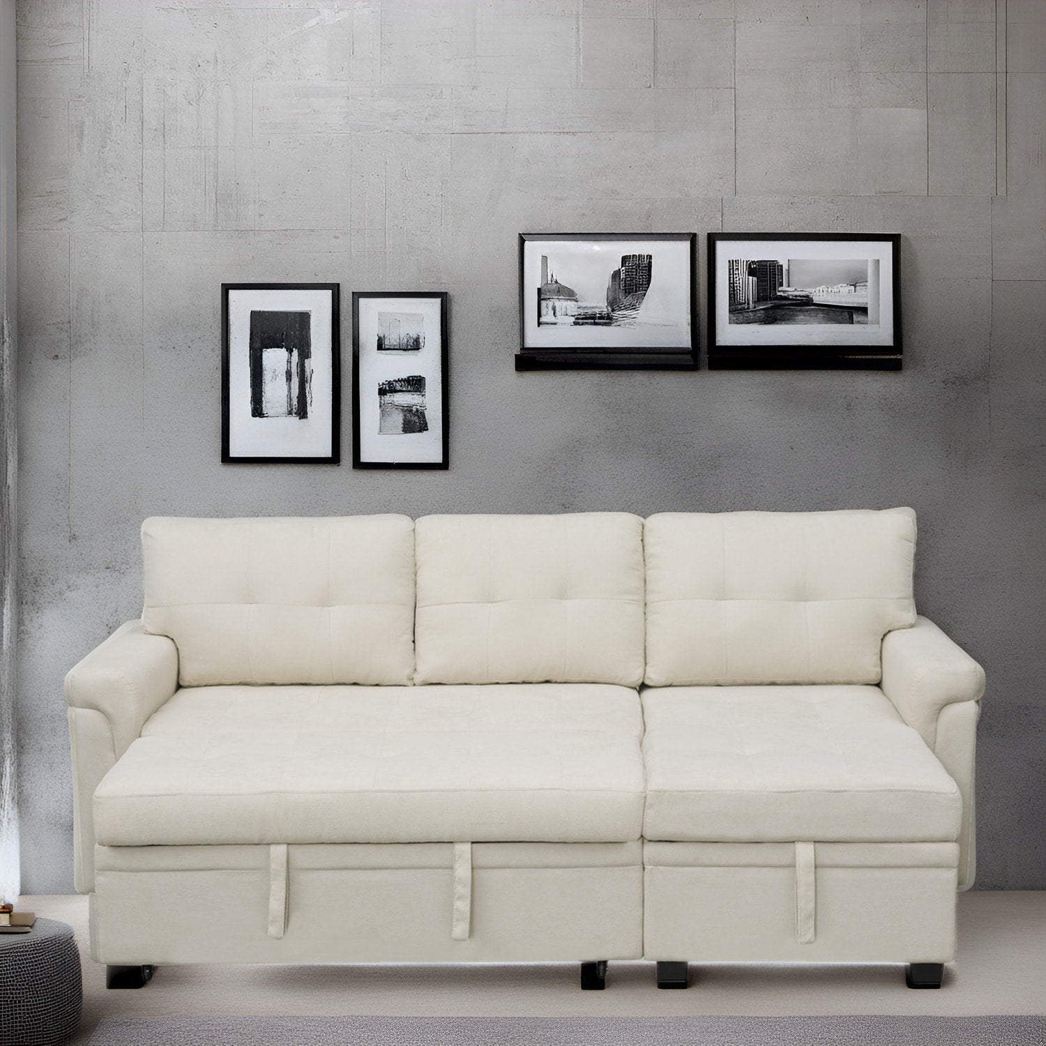 Reversible Sectional Sofa with Pull-Out Sleeper Bed, Hidden Storage Chaise, Durable Legs,