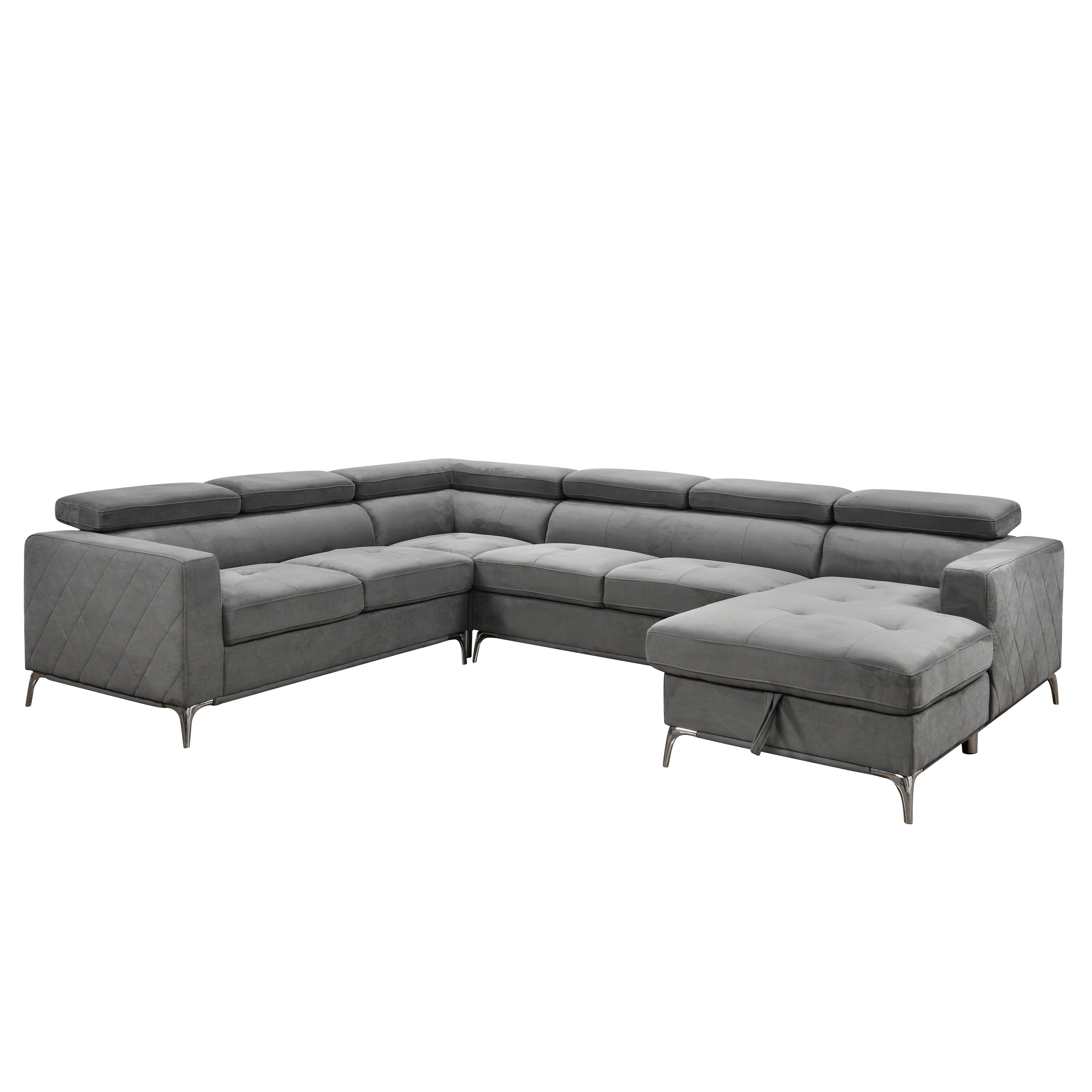 Roomfitters 122 Oversized Sectional Sofa Couch with Chaise Storage, Contemporary U-Shaped 7-Seater Sofa
