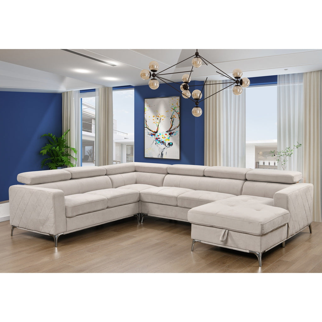 Roomfitters 122 Oversized Sectional Sofa Couch with Chaise Storage, Contemporary U-Shaped 7-Seater Sofa