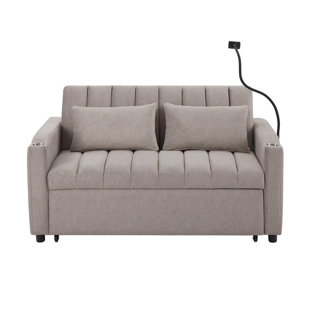Roomfitters Convertible Loveseat Sofa Bed with USB Ports, Side Pockets, Cup Holders, and Swivel Phone Holder for Living Room