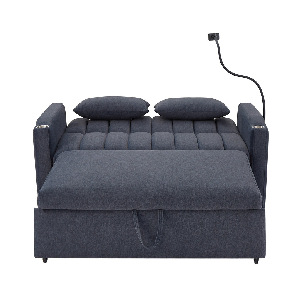 Roomfitters Convertible Loveseat Sofa Bed with USB Ports, Side Pockets, Cup Holders, and Swivel Phone Holder for Living Room