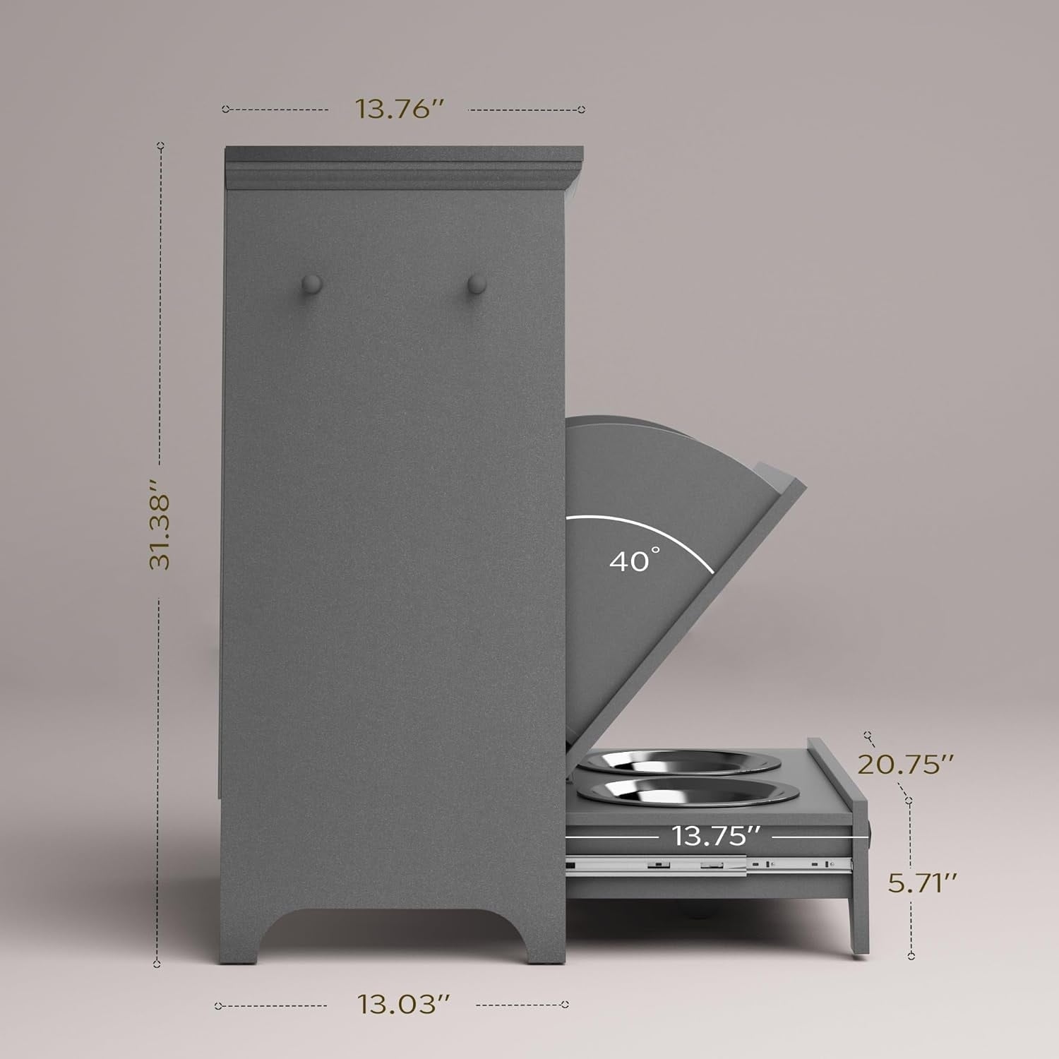 Roomfitters Dog Feeding Station with 2 Elevated Dog Bowls, Tilt Out Pet Feeding Cabinet Station