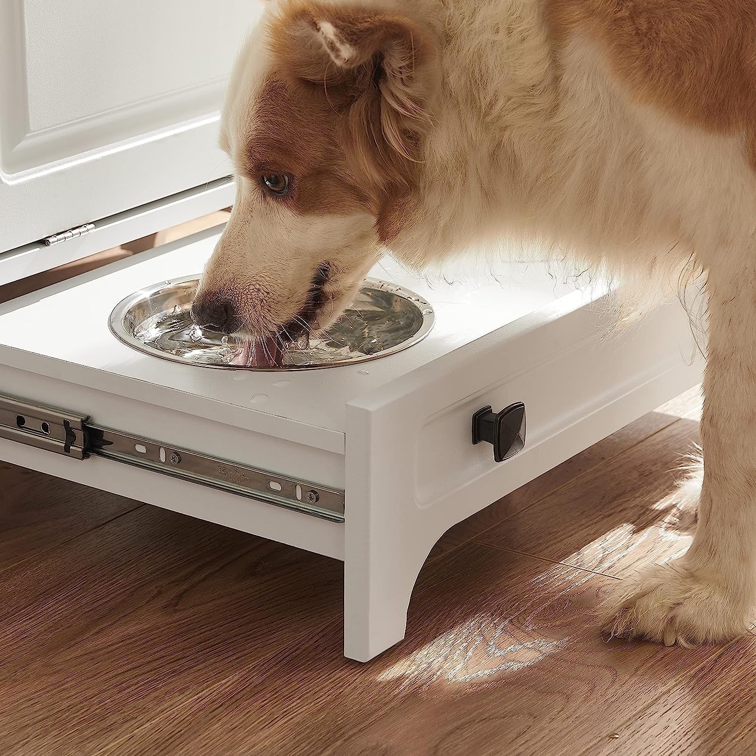 Roomfitters Dog Feeding Station with 2 Elevated Dog Bowls, Tilt Out Pet Feeding Cabinet Station