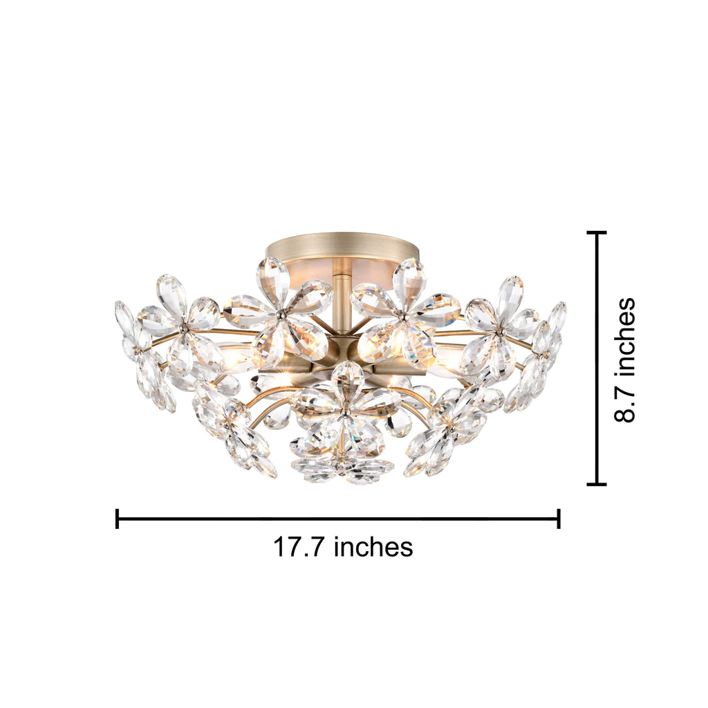Rosa 6-Light Brushed Silver-ish Champagne Flower Crystal Flush Mount - 17.7 inches in diameter x 8.7 inches H