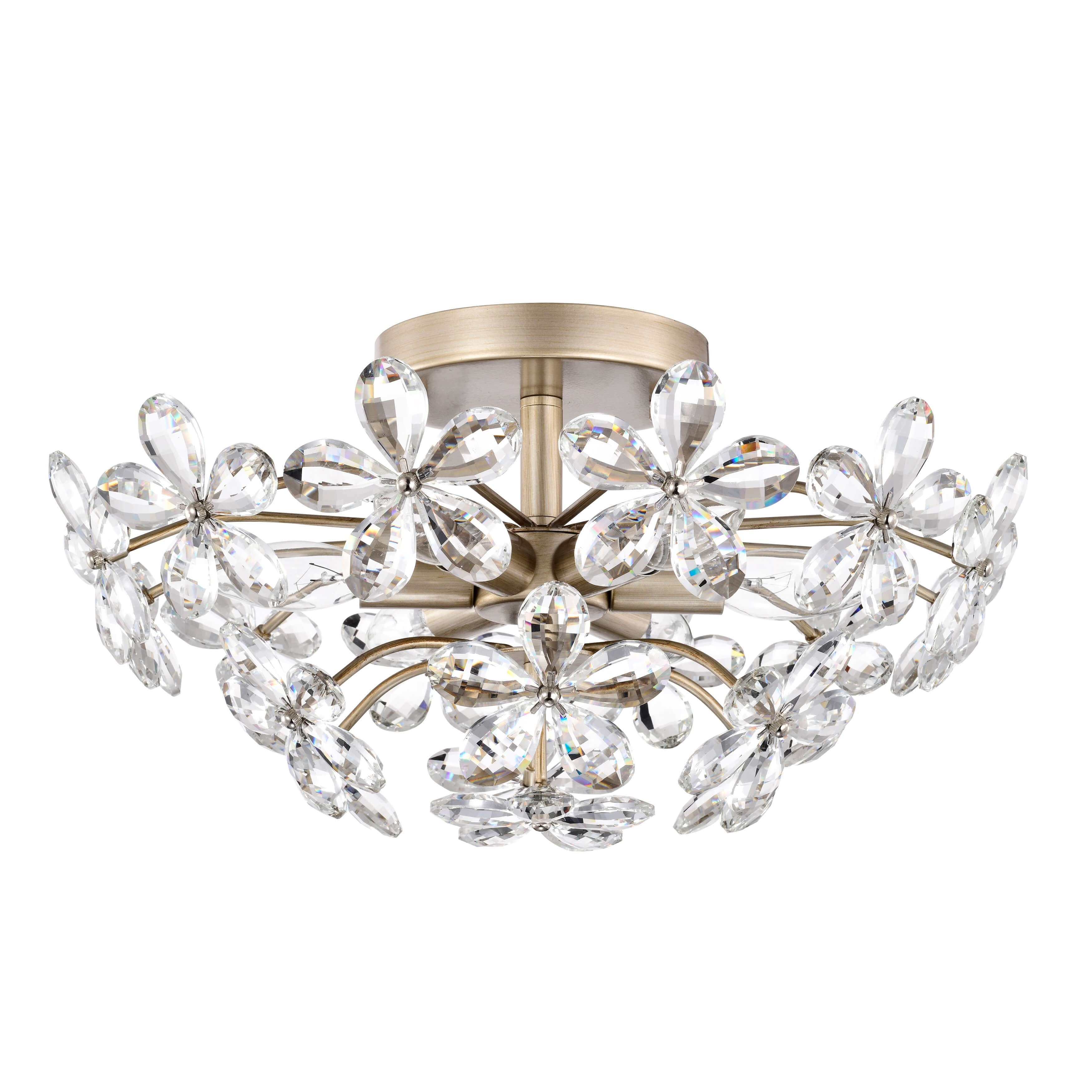 Rosa 6-Light Brushed Silver-ish Champagne Flower Crystal Flush Mount - 17.7 inches in diameter x 8.7 inches H