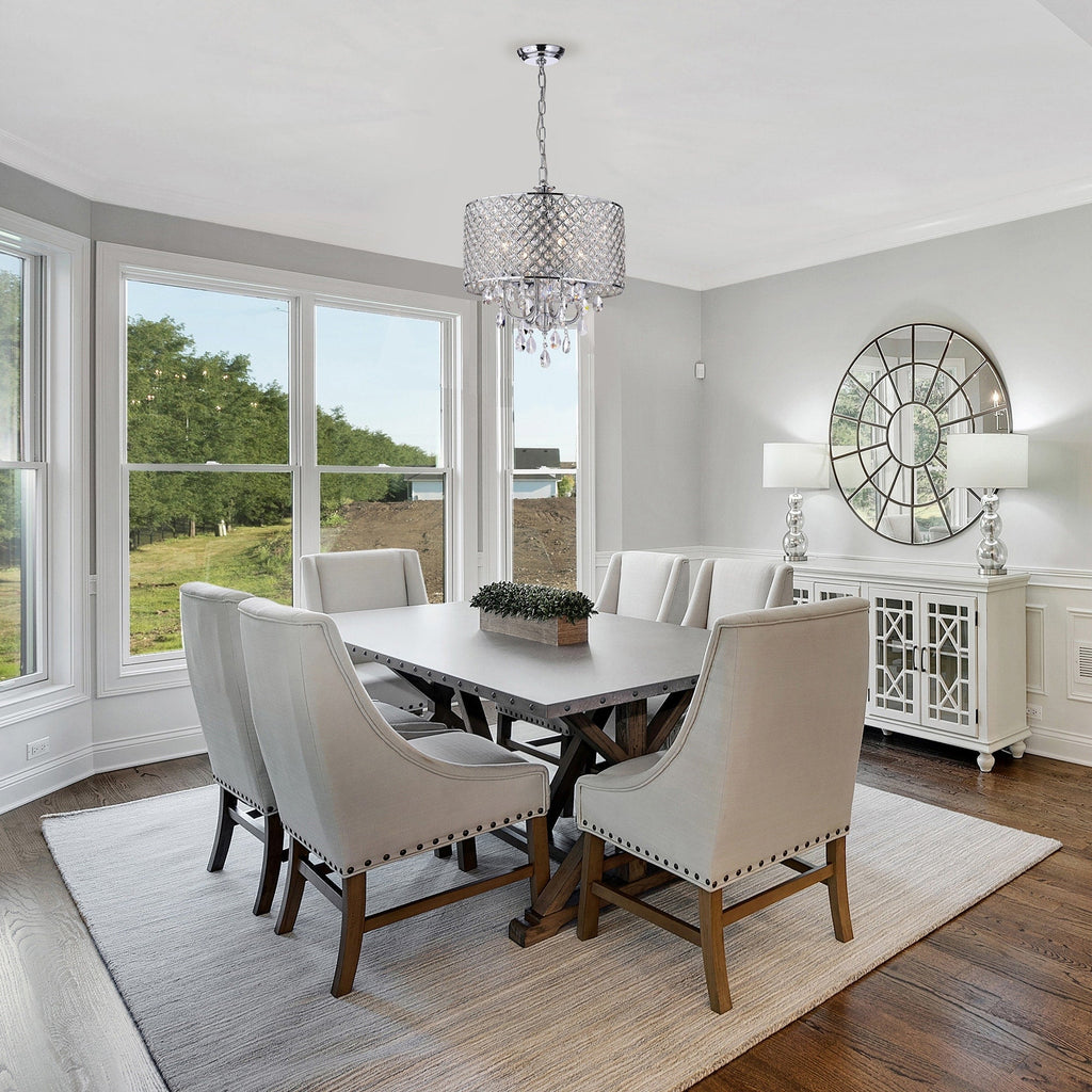Round Beaded Drum Chandelier with Hanging Crystals