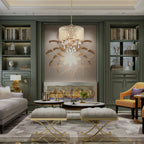 Round Beaded Drum Chandelier with Hanging Crystals