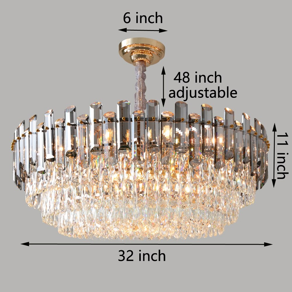 Round Layer Shining Crystal Ceiling Chandelier Lamp with 3 Color Lighting Pendant Light Fixture