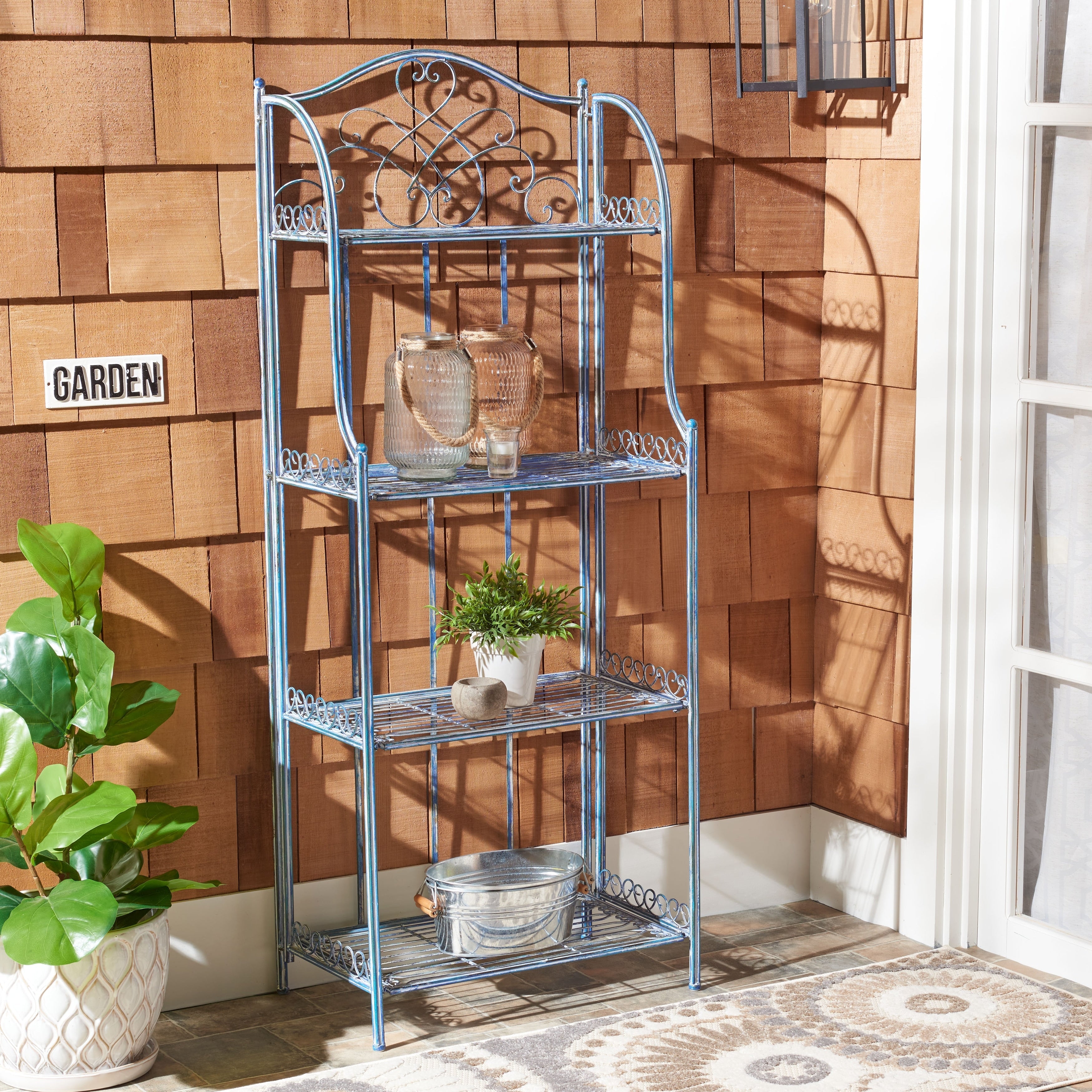 SAFAVIEH Bryn Victorian Wrought Iron 4-Tier Outdoor Bakers Rack - 25 In. W x 15 In. D x 63 In. H - 25W x 15D x 63H