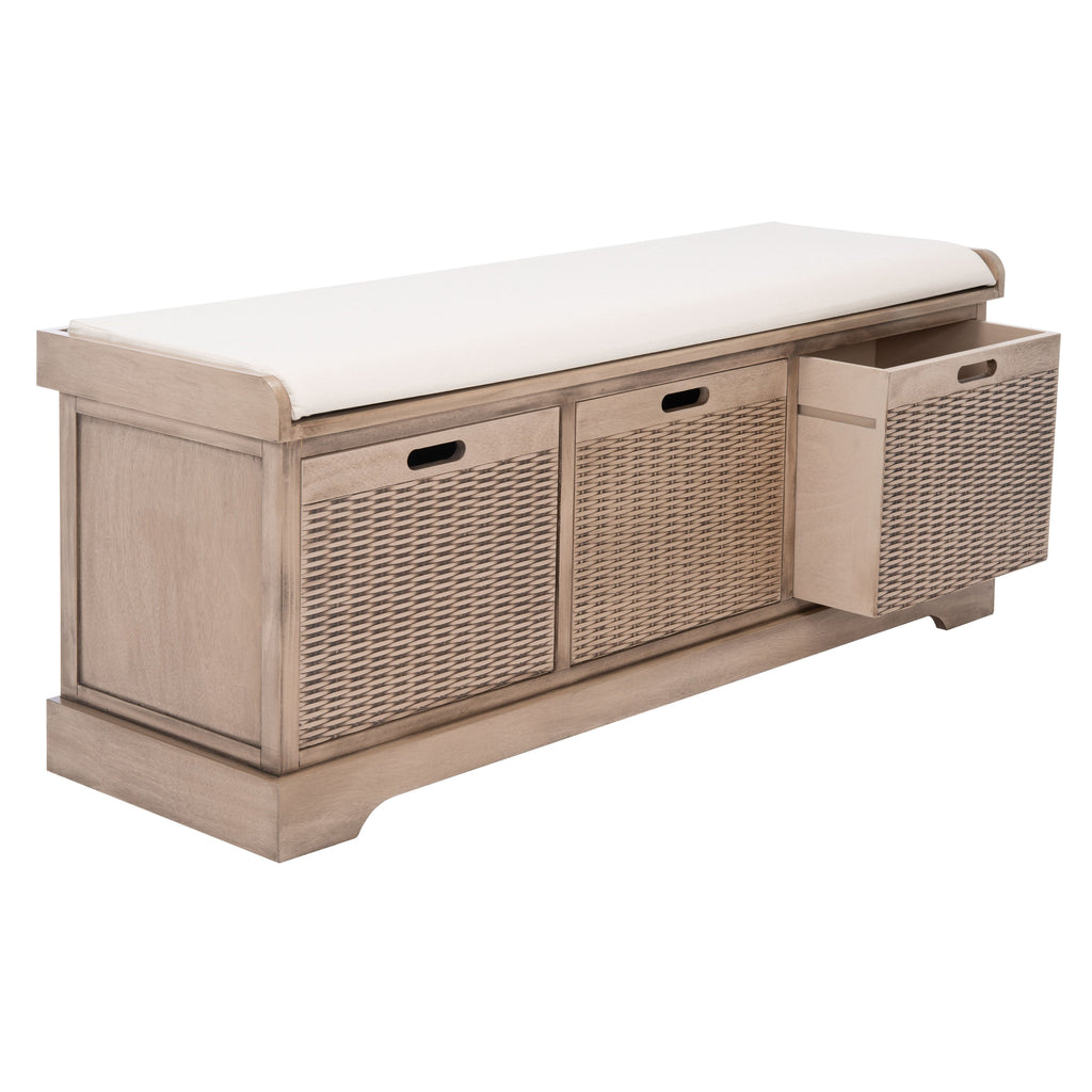 SAFAVIEH Fiorello 3-Drawer with Cushion Storage Bench - 47.3 W x 15 L x 19 H - 47Wx15Dx19H