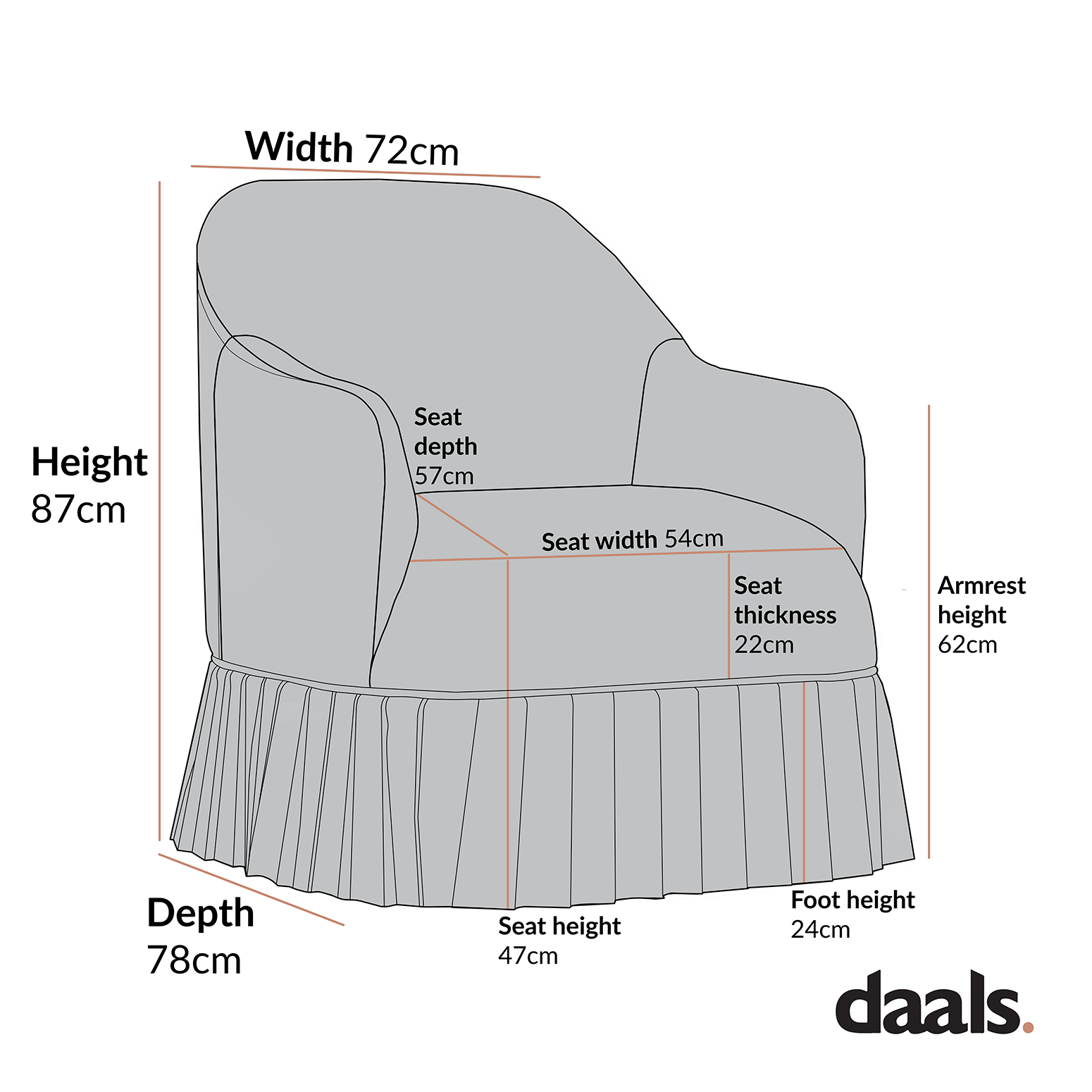 Calliope Skirted Armchair, Cinnamon Velvet