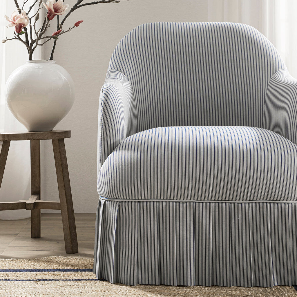 Calliope Skirted Armchair, Blue Striped