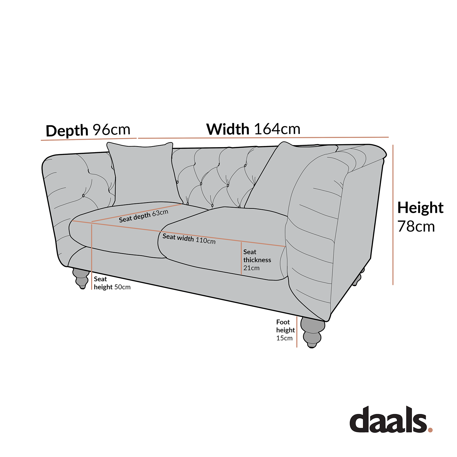 Ashby Chesterfield 2-Seater Sofa, Oatmeal Chenille