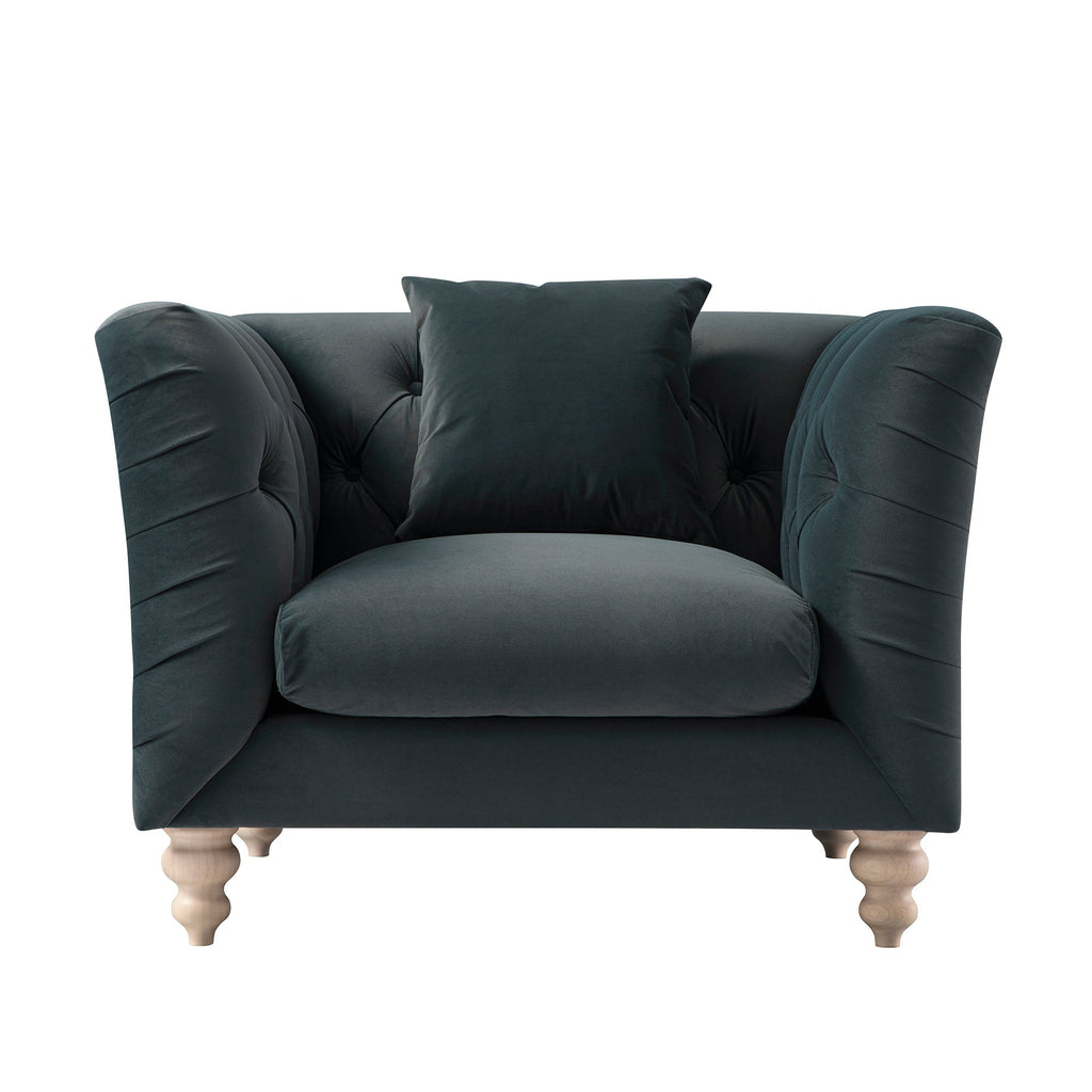 Ashby Chesterfield Armchair, Aegean Blue Velvet