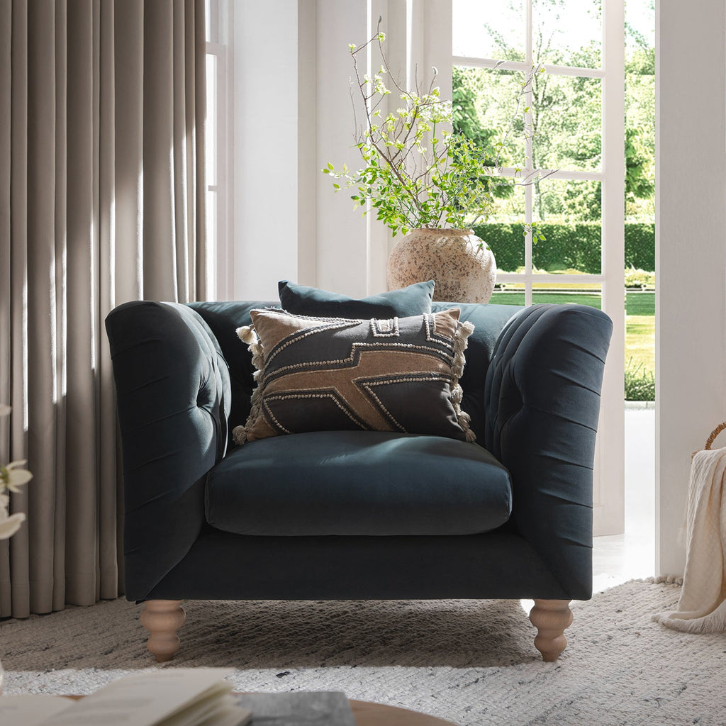 Ashby Chesterfield Armchair, Aegean Blue Velvet