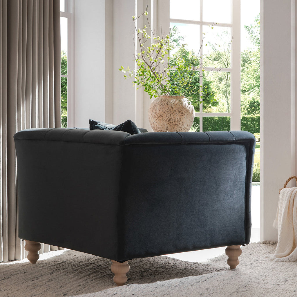 Ashby Chesterfield Armchair, Aegean Blue Velvet