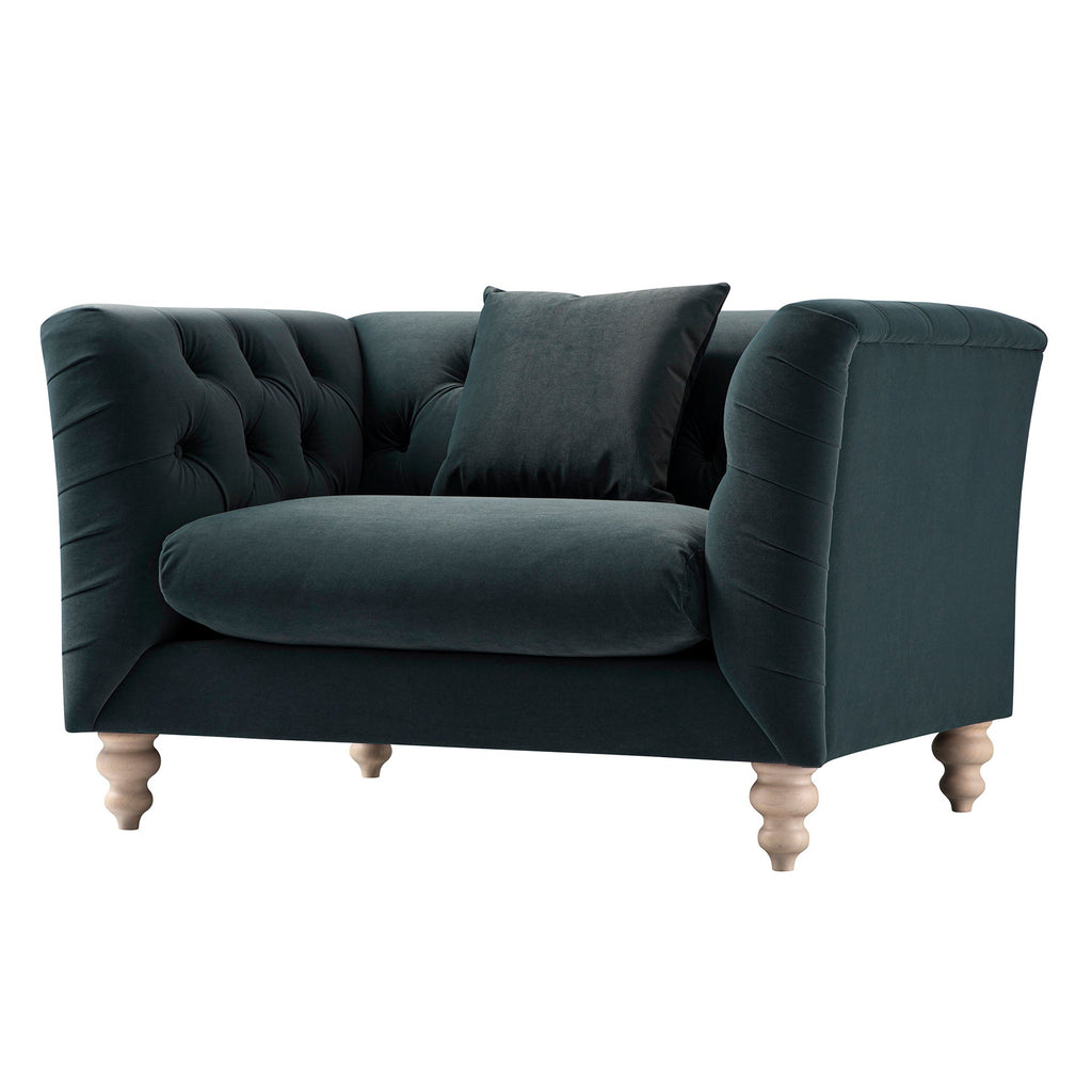 Ashby Chesterfield Loveseat, Aegean Blue Velvet