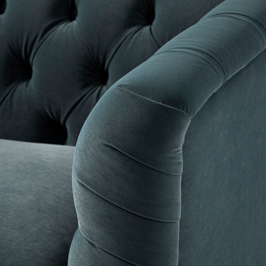 Ashby Chesterfield Loveseat, Aegean Blue Velvet