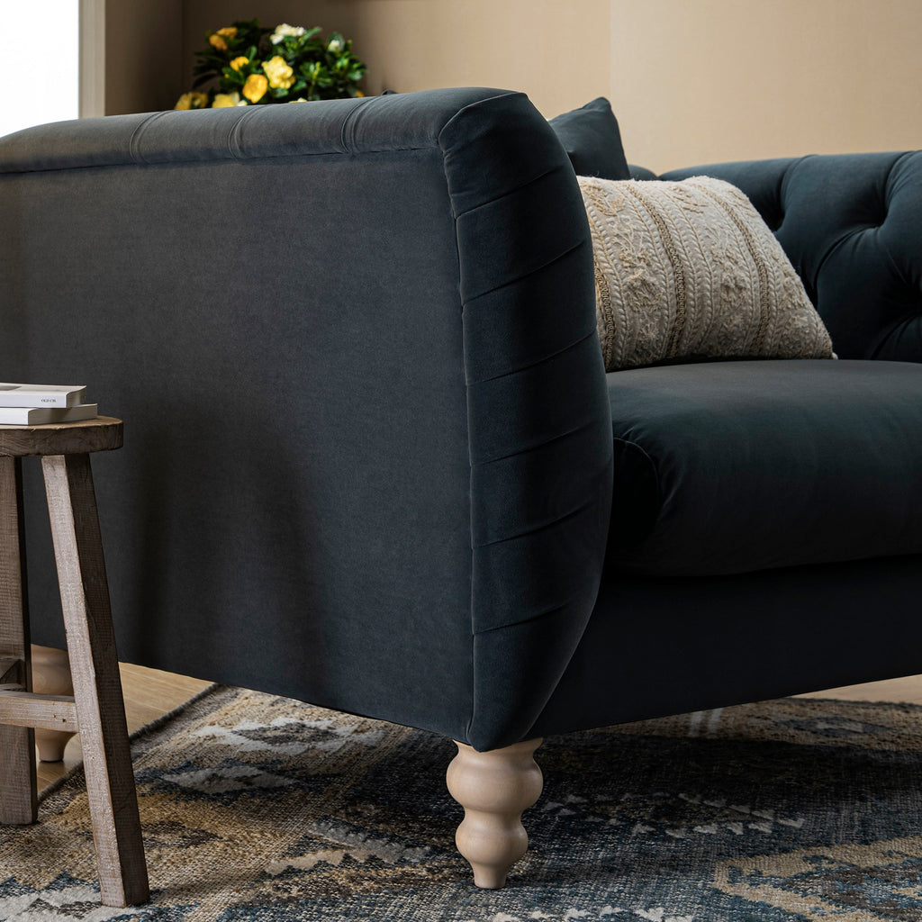 Ashby Chesterfield Loveseat, Aegean Blue Velvet