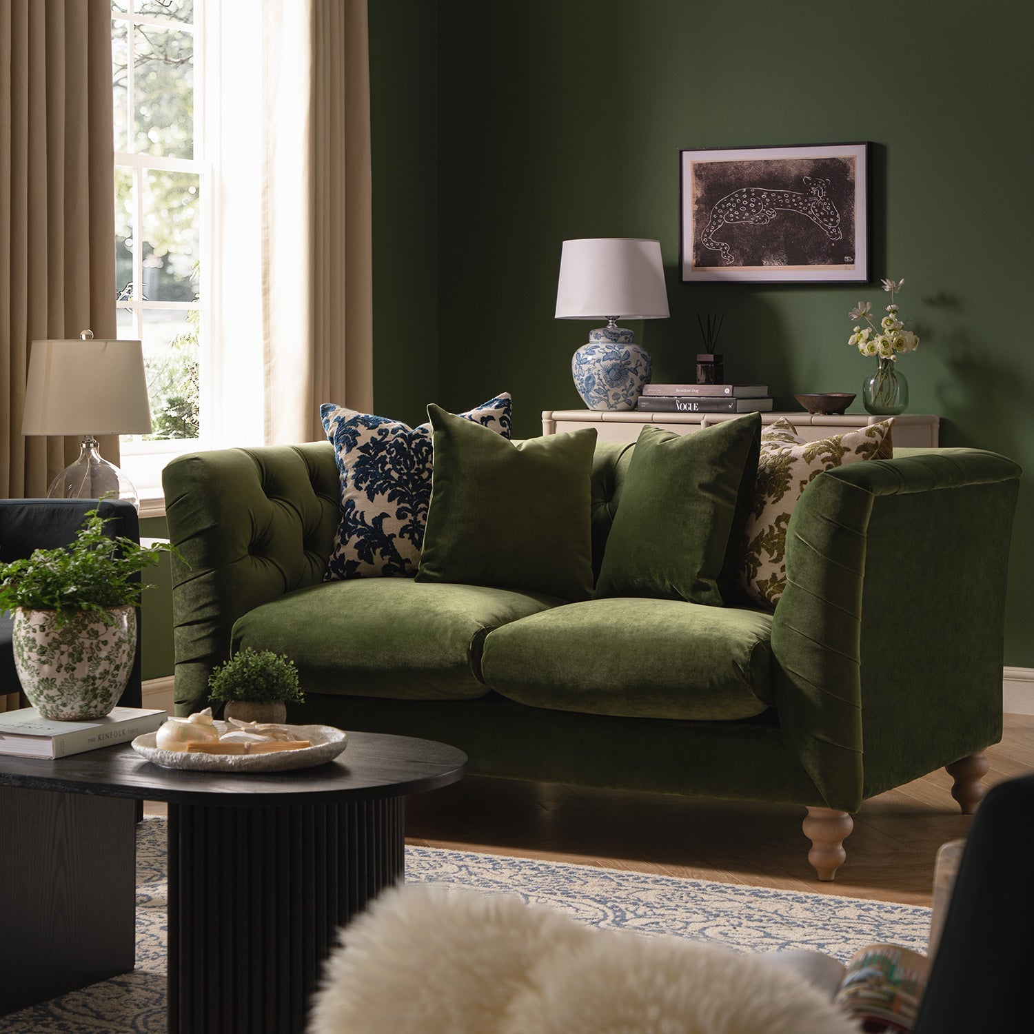 Ashby Chesterfield 2-Seater Sofa, Fern Green Velvet