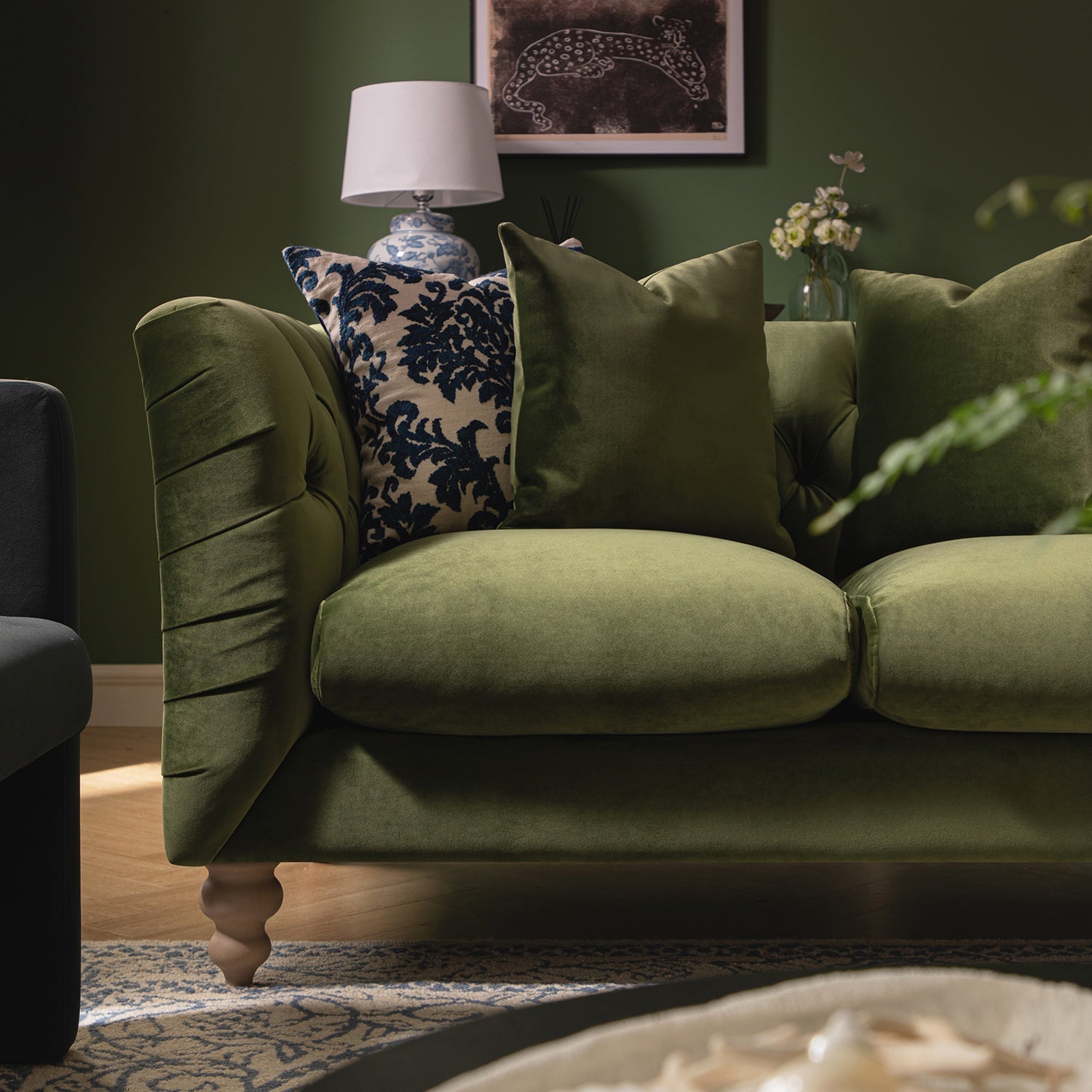 Ashby Chesterfield 2-Seater Sofa, Fern Green Velvet