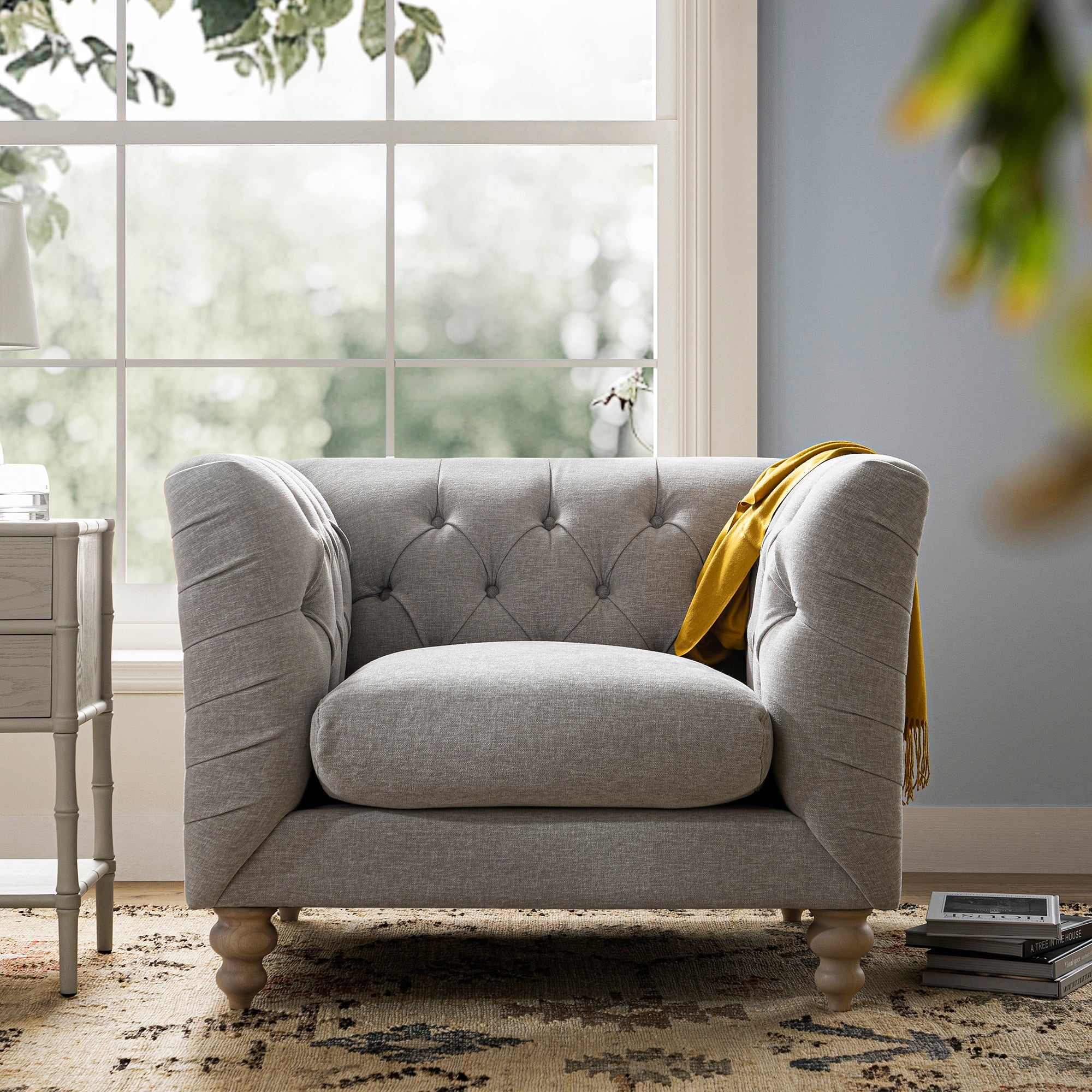 Ashby Chesterfield Armchair, Mist Grey Chenille