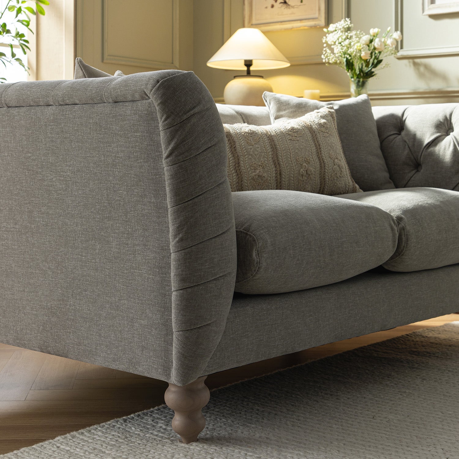 Ashby Chesterfield 2-Seater Sofa, Mist Grey Chenille
